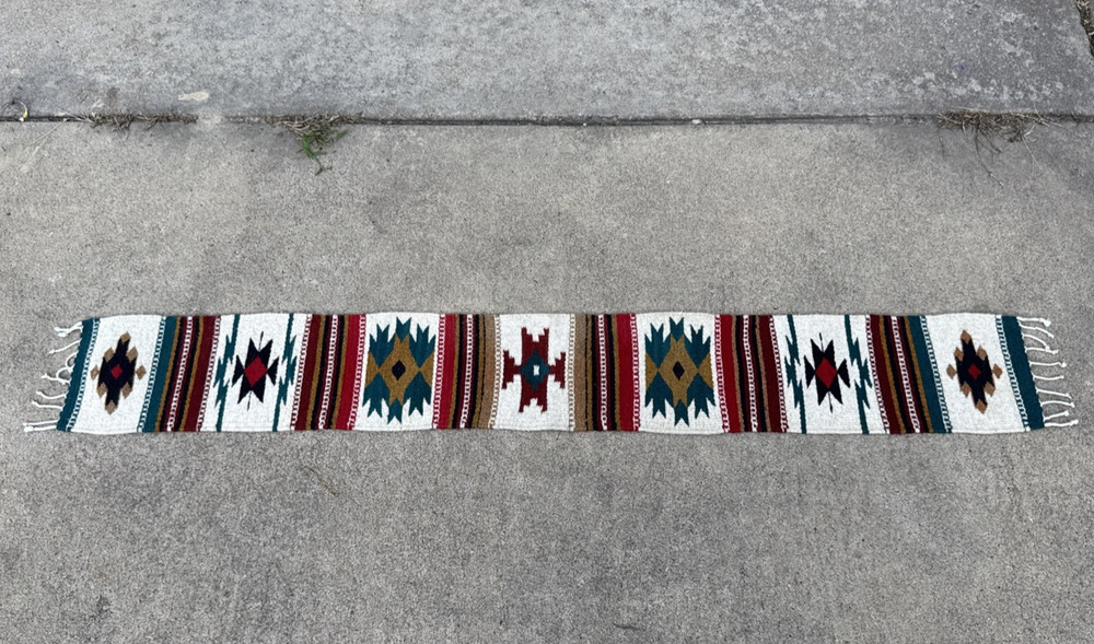 Wool Tribal Southwest Aztec Table Runner Vibrant Colors Fringe Handmade